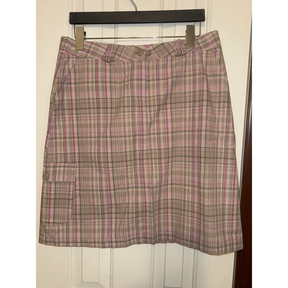 Woolrich Plaid Skirt Khaki Pink Green Cotton Blend Cargo Casual Size 12